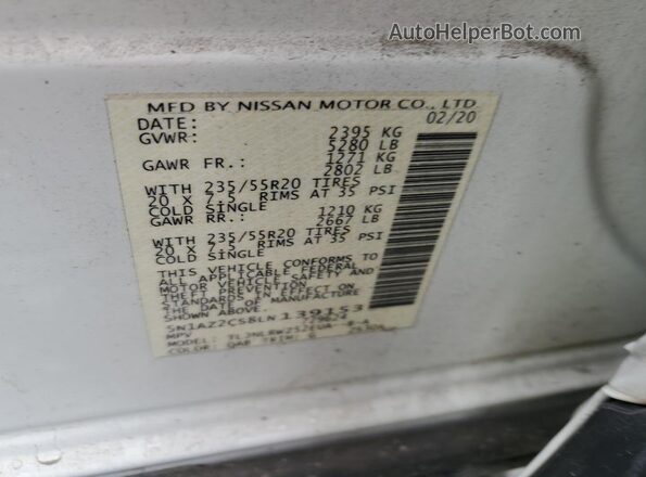 5N1AZ2CS8LN139153 2020 NISSAN MURANO White VIN კოდის სტიკერის ხედი
