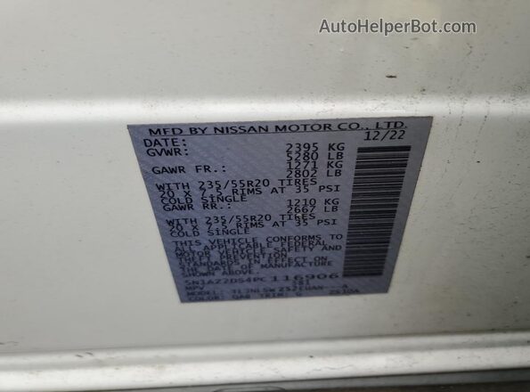 5N1AZ2DS4PC116906 2023 NISSAN MURANO White Widok naklejki z numerem VIN
