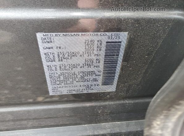 5N1AZ3CS3SC105556 2025 NISSAN MURANO Gray Widok naklejki z numerem VIN