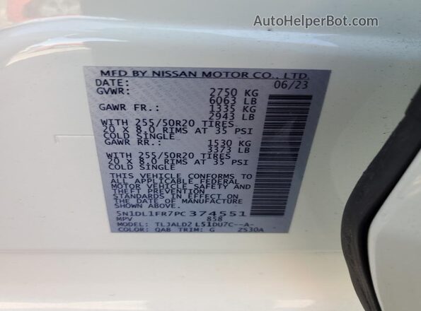 5N1DL1FR7PC374551 2023 INFINITI QX60 White Սալոնի 360 աստիճան տեսք