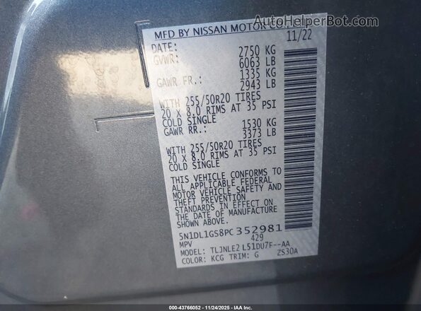 5N1DL1GS8PC352981 2023 INFINITI QX60 Gray Engine compartment view