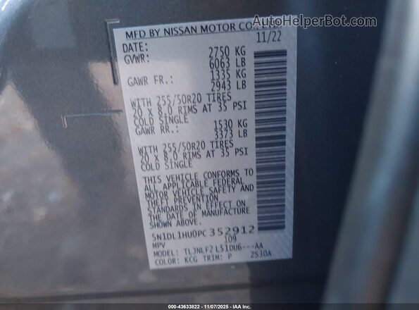 5N1DL1HU0PC352912 2023 INFINITI QX60 Gray 