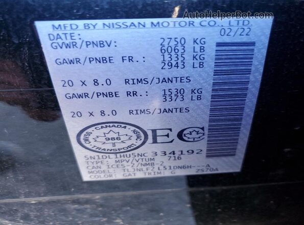 5N1DL1HU5NC334192 2022 INFINITI QX60 Black 