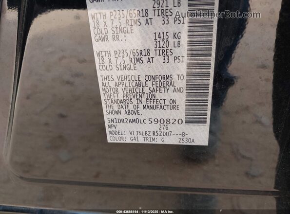 5N1DR2AM0LC590820 2020 NISSAN PATHFINDER Black Вид підкапотного простору