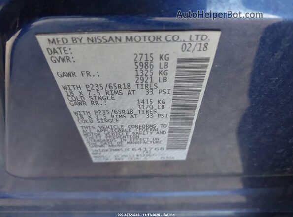5N1DR2MM5JC641768 2018 NISSAN PATHFINDER Синий 