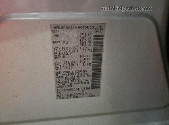 5N1DR2MM8JC603564 2018 NISSAN PATHFINDER Silver Vista interior de 360 grados