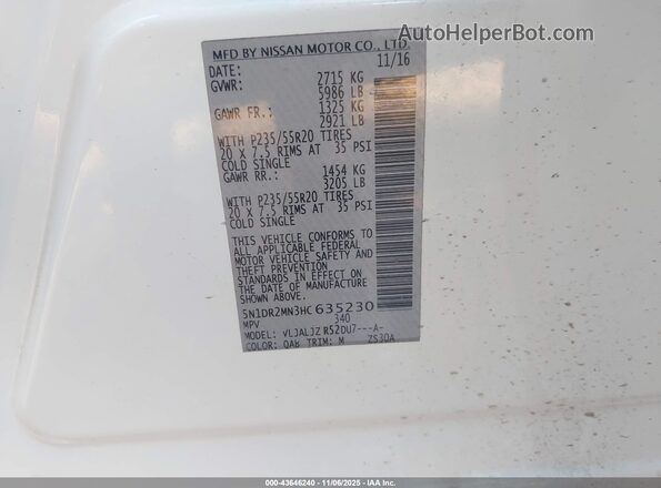 5N1DR2MN3HC635230 2017 NISSAN PATHFINDER White Widok komory silnika
