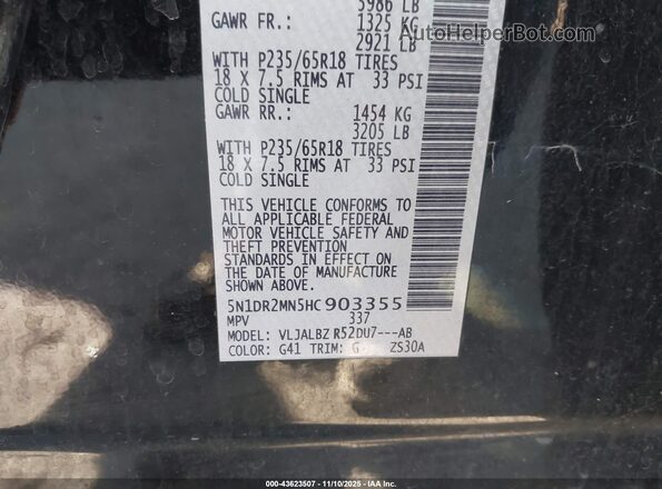 5N1DR2MN5HC903355 2017 NISSAN PATHFINDER Black Вид підкапотного простору