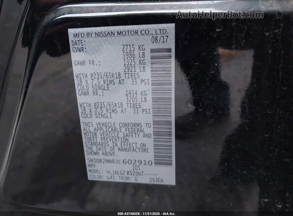 5N1DR2MN6JC602910 2018 NISSAN PATHFINDER Black Engine compartment view