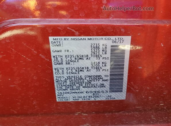 5N1DR2MNXHC699653 2017 NISSAN PATHFINDER Red Вид підкапотного простору