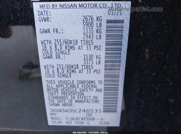 5N1DR3AC0SC240535 2025 NISSAN PATHFINDER Black Engine compartment view