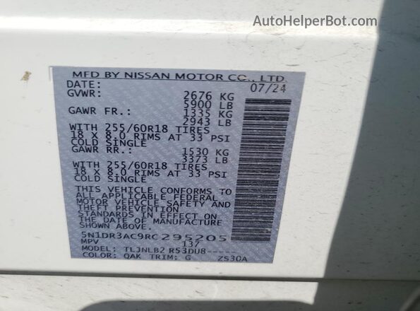 5N1DR3AC9RC295205 2024 NISSAN PATHFINDER Белый Вид подкапотного пространства