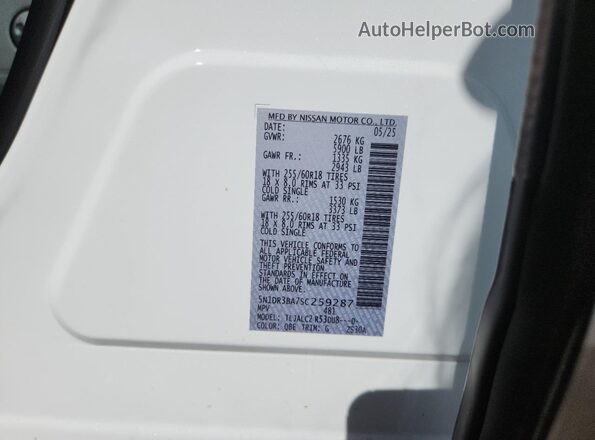 5N1DR3BA7SC259287 2025 NISSAN PATHFINDER White VIN sticker view
