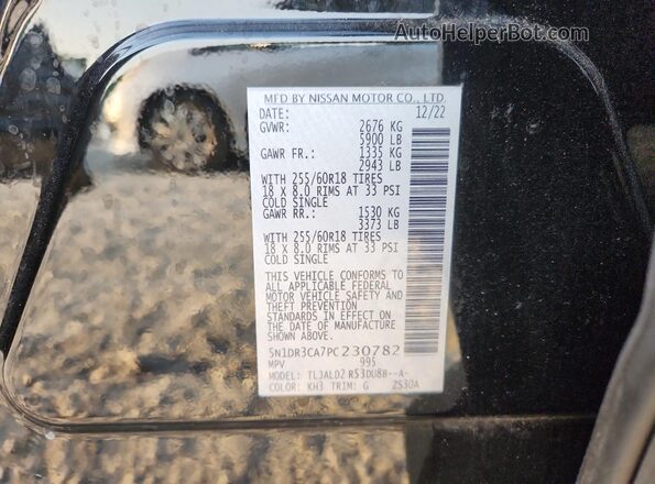 5N1DR3CA7PC230782 2023 NISSAN PATHFINDER Black VIN կոդի պիտակի տեսք