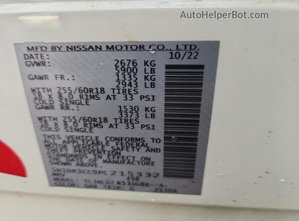 5N1DR3CC9PC215332 2023 NISSAN PATHFINDER White 