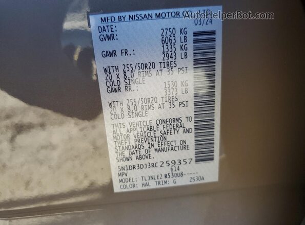5N1DR3DJ3RC259357 2024 NISSAN PATHFINDER Желто-коричневый Панорамный вид салона 360°