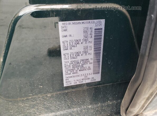5N1DR3DJ3SC222332 2025 NISSAN PATHFINDER Green VIN կոդի պիտակի տեսք