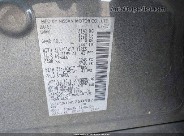 5N1ET2MT0HC780682 2017 NISSAN ROGUE HYBRID Gray Вид підкапотного простору