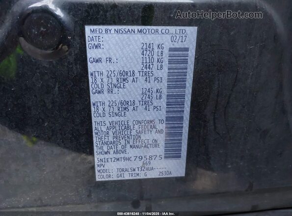 5N1ET2MT9HC795875 2017 NISSAN ROGUE HYBRID Black Вид підкапотного простору