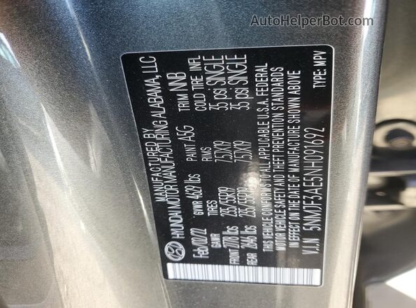 5NMJF3AE5NH091692 2022 HYUNDAI TUCSON Серый Панорамный вид салона 360°