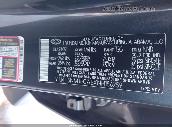 5NMJFCAEXNH156259 2022 HYUNDAI TUCSON Gray Շարժիչի բաժամունքի տեսք