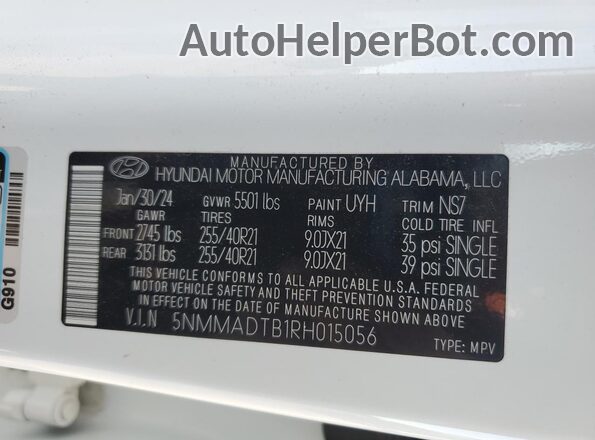 5NMMADTB1RH015056 2024 GENESIS GV70 White Widok naklejki z numerem VIN