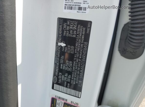 5NMMADTB4RH016458 2024 GENESIS GV70 White VIN sticker view