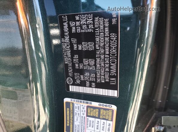 5NMMCDTC0RH005489 2024 GENESIS GV70 Green VIN კოდის სტიკერის ხედი