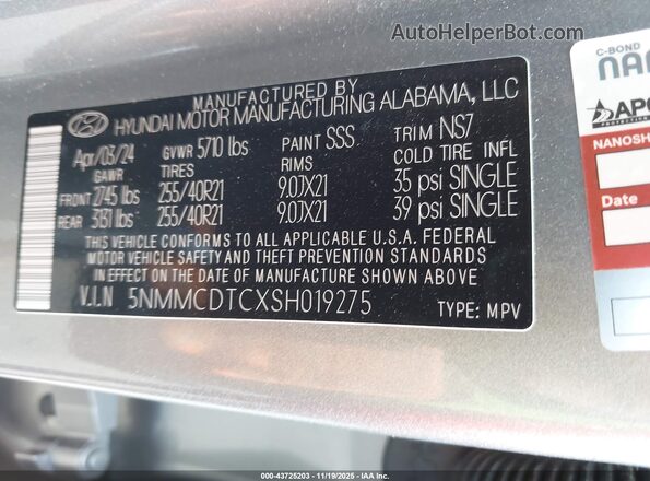 5NMMCDTCXSH019275 2025 GENESIS GV70 Silver Vista del compartimento del motor