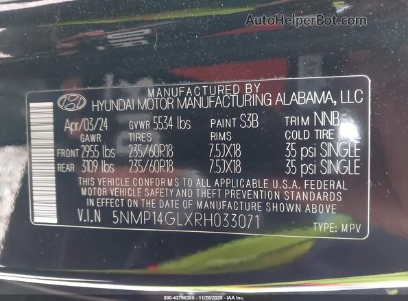 5NMP14GLXRH033071 2024 HYUNDAI SANTA FE Black 