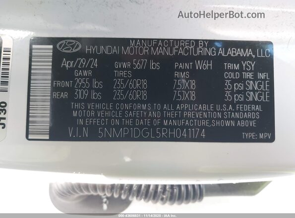 5NMP1DGL5RH041174 2024 HYUNDAI SANTA FE White Engine compartment view