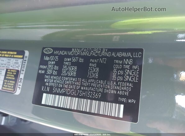 5NMP1DGL7SH132369 2025 HYUNDAI SANTA FE Gray Շարժիչի բաժամունքի տեսք