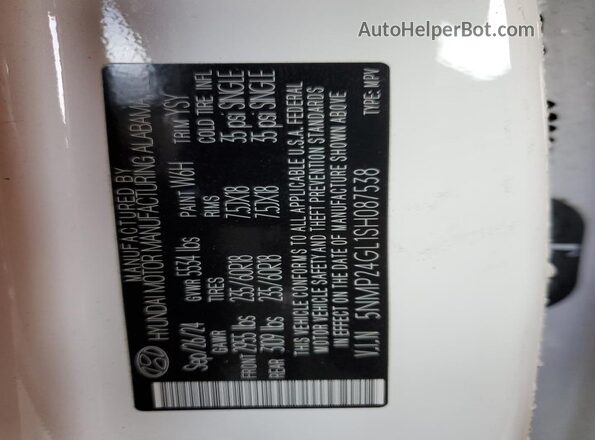 5NMP24GL1SH087538 2025 HYUNDAI SANTA White 
