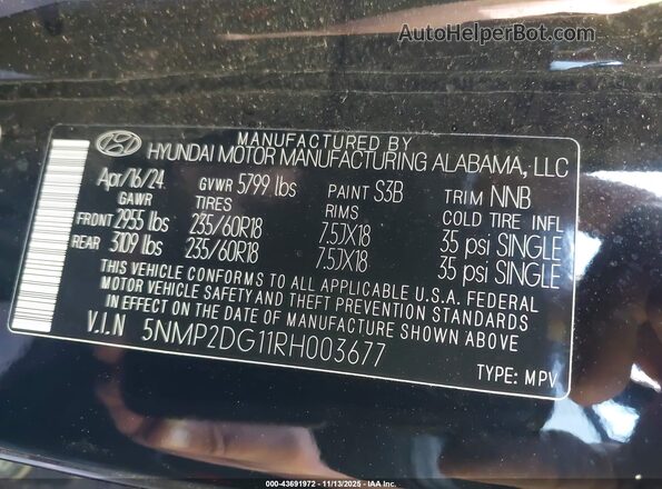 5NMP2DG11RH003677 2024 HYUNDAI SANTA FE HYBRID Black Vista del compartimento del motor