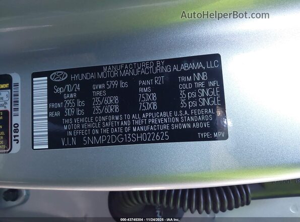 5NMP2DG13SH022625 2025 HYUNDAI SANTA FE HYBRID Silver Вид підкапотного простору
