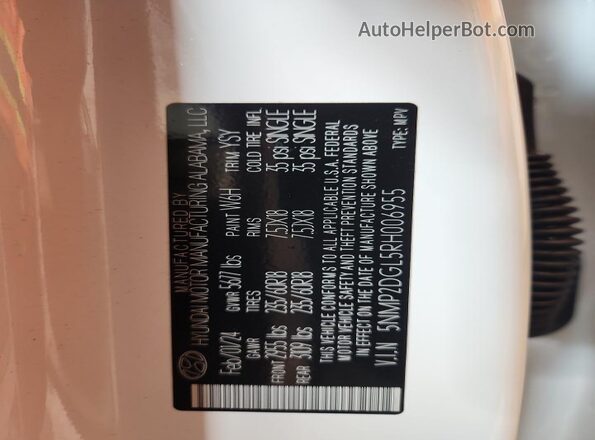 5NMP2DGL5RH006955 2024 HYUNDAI SANTA White Widok wnętrza 360 stopni