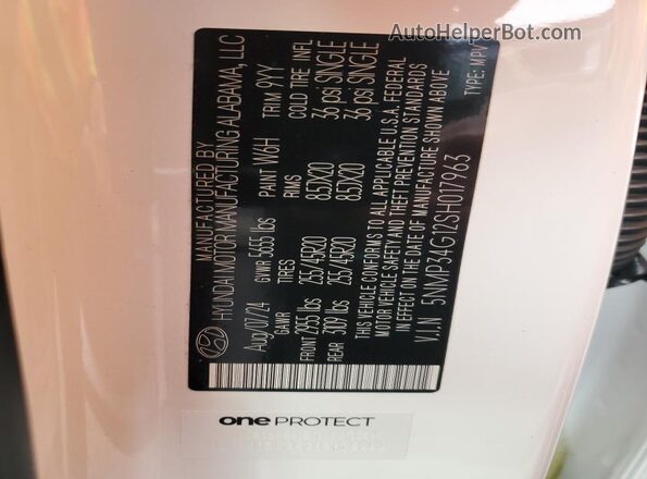 5NMP34G12SH017963 2025 HYUNDAI SANTA White Widok naklejki z numerem VIN