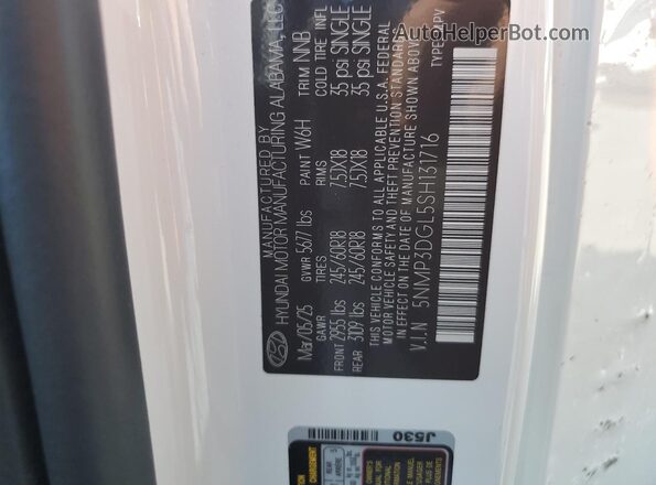 5NMP3DGL5SH131716 2025 HYUNDAI SANTA Белый Вид наклейки с VIN-кодом