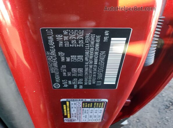 5NMP3DGL6SH140294 2025 HYUNDAI SANTA Red VIN კოდის სტიკერის ხედი