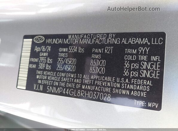 5NMP44GL8RH037028 2024 HYUNDAI SANTA FE Silver Engine compartment view
