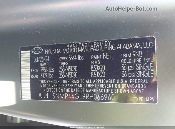 5NMP44GL9RH066960 2024 HYUNDAI SANTA FE Gray Engine compartment view