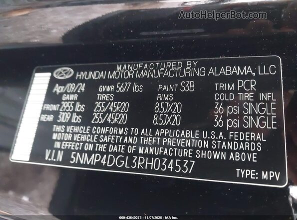 5NMP4DGL3RH034537 2024 HYUNDAI SANTA FE Black Widok komory silnika