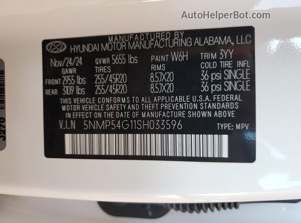 5NMP54G11SH033596 2025 HYUNDAI SANTA FE CALLIGRAPHY White სალონის 360-გრადუსიანი ხედი