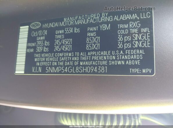 5NMP54GL8SH094381 2025 HYUNDAI SANTA FE CALLIGRAPHY Brown Вид підкапотного простору