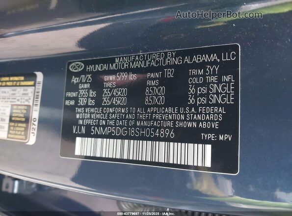 5NMP5DG18SH054896 2025 HYUNDAI SANTA FE HYBRID Navy Vista del compartimento del motor