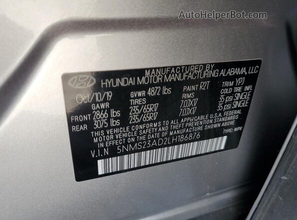 5NMS23AD2LH186876 2020 HYUNDAI SANTA Silver Սալոնի 360 աստիճան տեսք