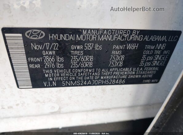 5NMS24AJ0PH528486 2023 HYUNDAI SANTA FE White Vista del compartimento del motor