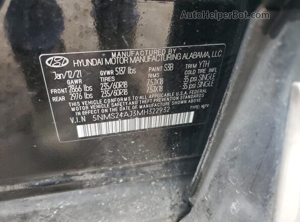 5NMS24AJ3MH322932 2021 HYUNDAI SANTA Black Вид наклейки з VIN-кодом