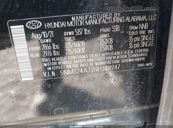 5NMS24AJ3NH388947 2022 HYUNDAI SANTA FE Black Widok komory silnika