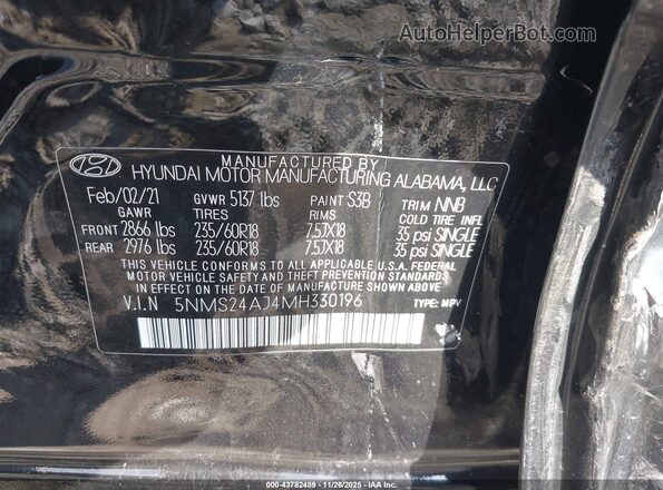 5NMS24AJ4MH330196 2021 HYUNDAI SANTA FE Black Widok komory silnika